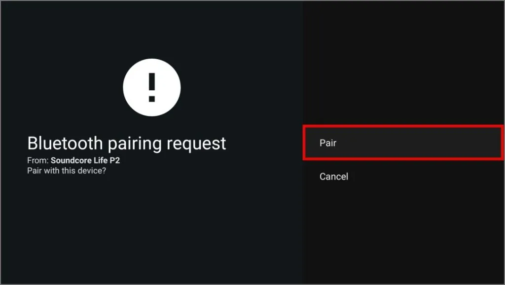 bevestiging van de Bluetooth-paarverbinding in Google TV