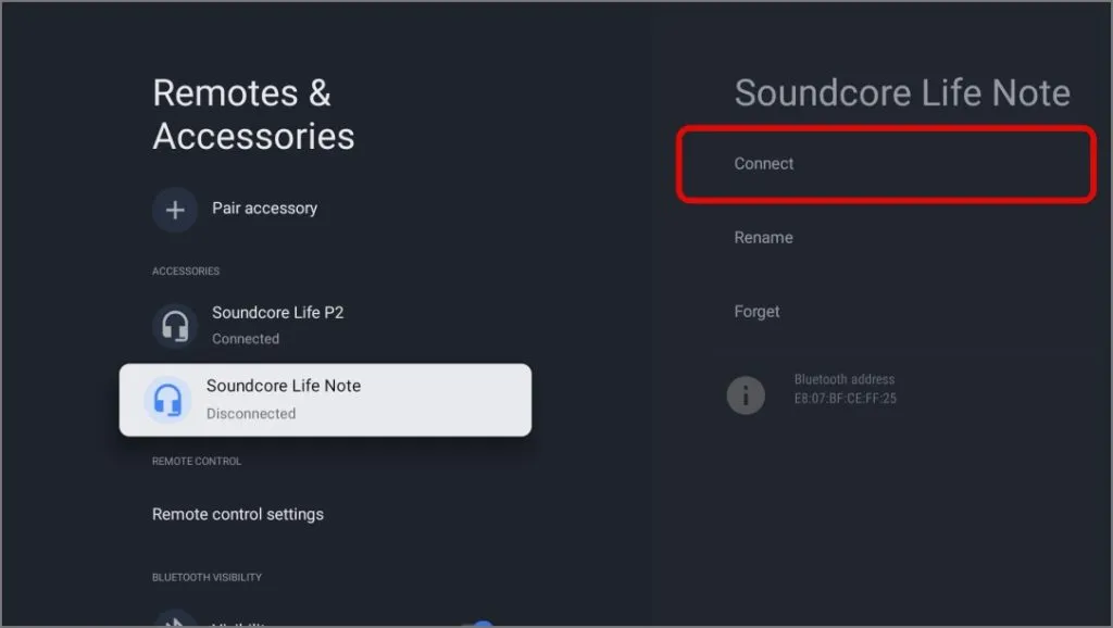 collegando il dispositivo audio Bluetooth precedentemente connesso a Google TV