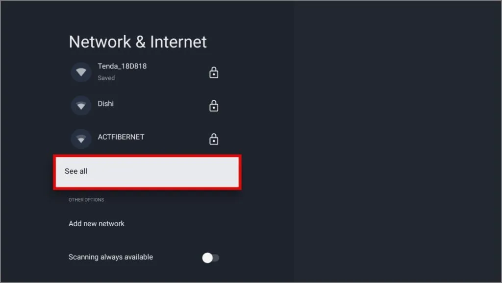 visualizzazione di tutta la rete Wi-Fi nelle vicinanze su Google TV