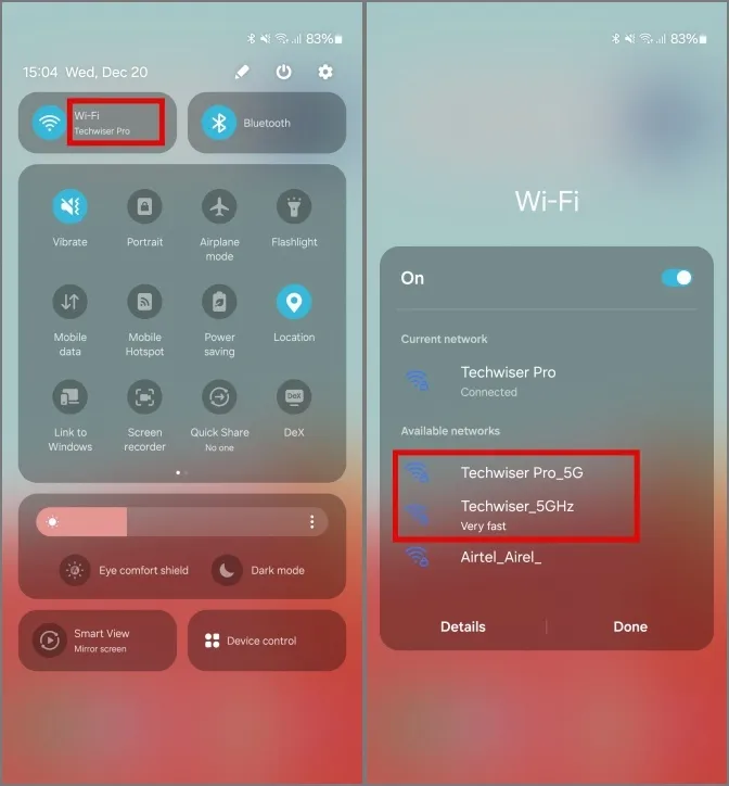 jungiantis prie 5 GHz Wi-Fi „Samsung Galaxy“ telefonuose