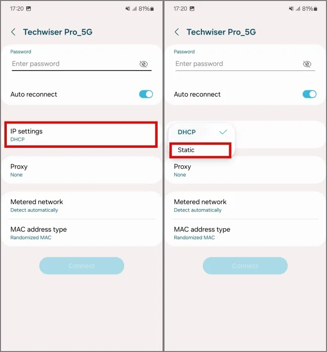 changer les paramètres IP en statique sur les téléphones Samsung Galaxy