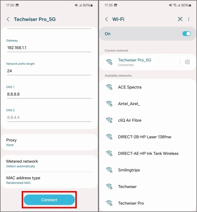 verbinding maken met Wi-Fi met een aangepast IP-adres in Samsung Galaxy-telefoons