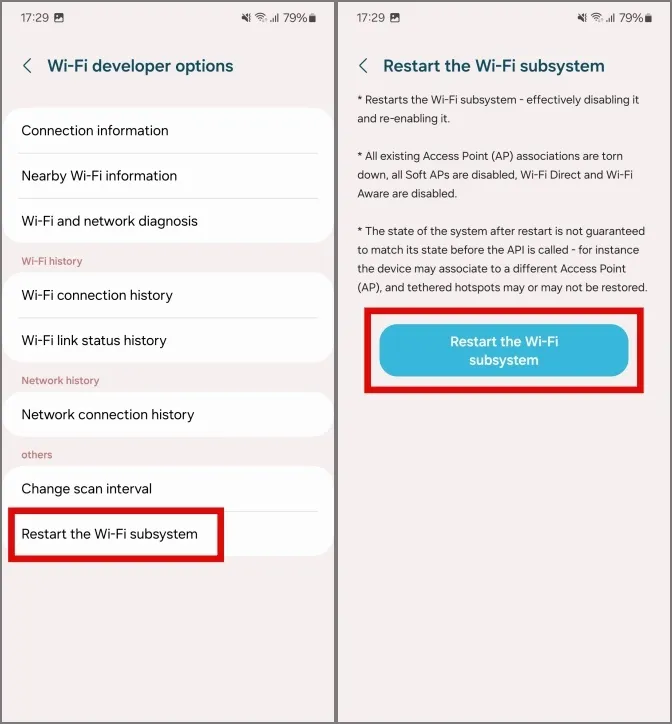 het opnieuw opstarten van het Wi-Fi-subsysteem in Samsung Galaxy-telefoons