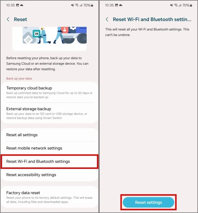 Redefinindo as configurações de Wi-Fi e Bluetooth em telefones Samsung Galaxy