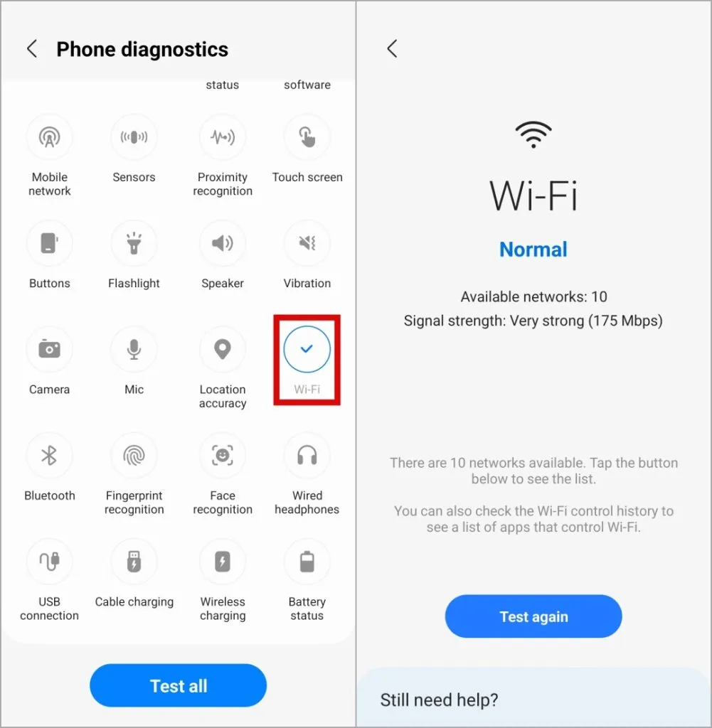 Teste o Wi-Fi no telefone Samsung