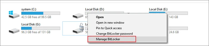 Выберите параметр «Управление BitLocker».