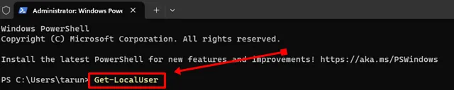 Įveskite Get-LocalUser
