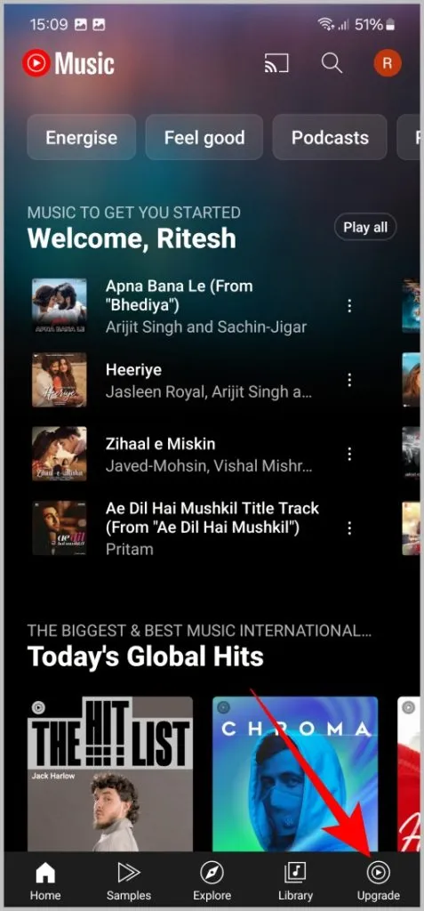 aplikace YouTube Music pro Android