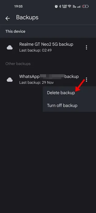 Elimina backup