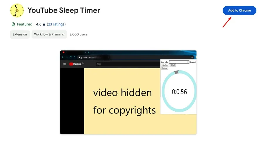 YouTube Sleep Timer-udvidelse