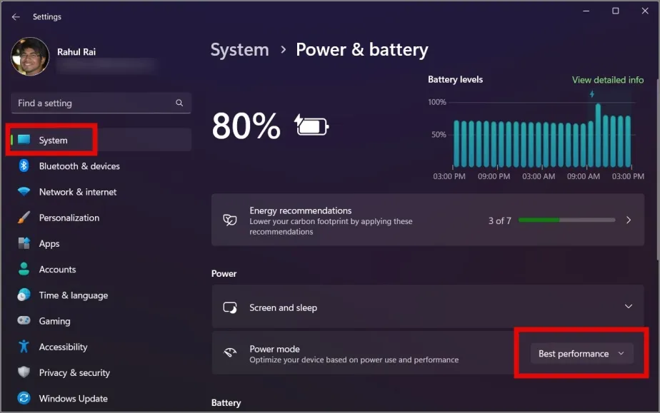 Změňte režim napájení na nejlepší výkon ve Windows 11