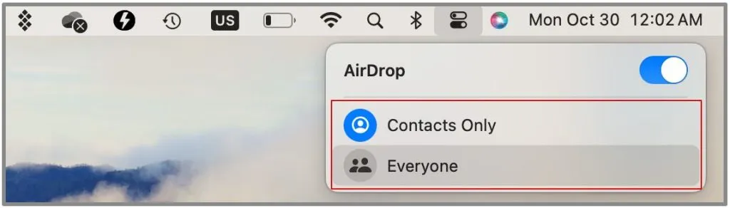 Bare AirDrop-kontakter eller alle