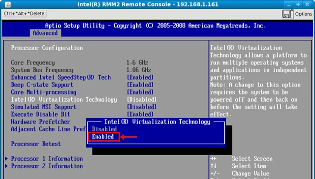 įgalinti virtualizaciją iš BIOS nustatymų