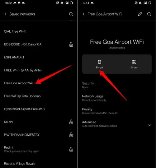 забыть и снова подключить Wi-Fi