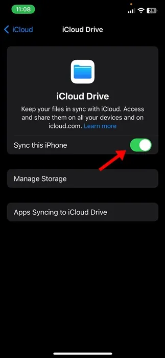 disattiva l'interruttore accanto all'unità iCloud