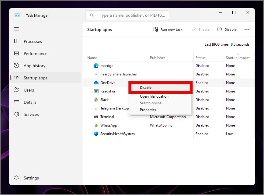 Deaktivieren von Start-Apps über den Task-Manager in Windows