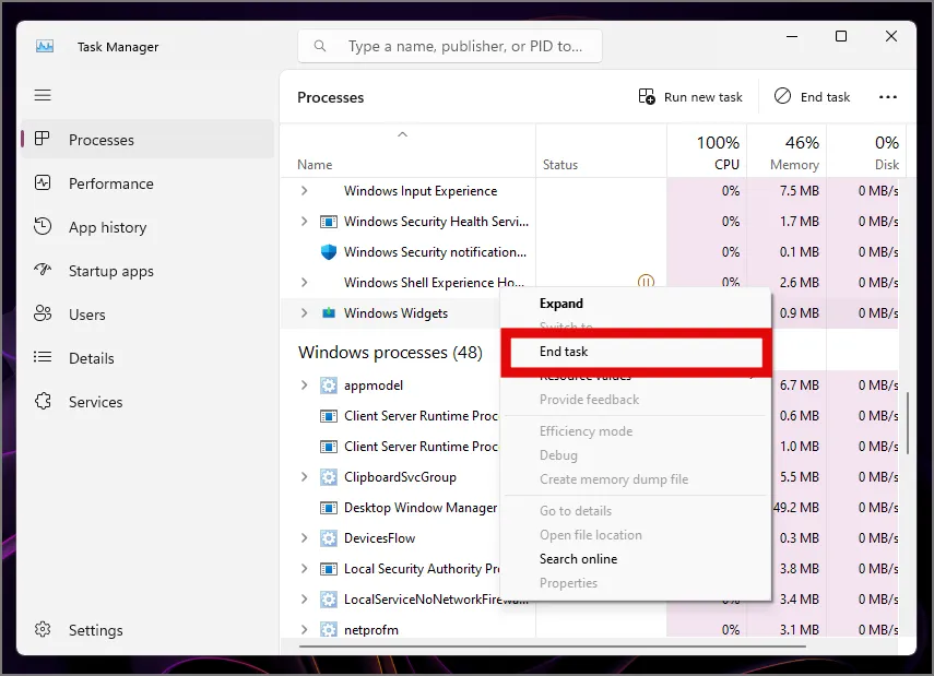 Beenden eines Hintergrundprozesses über den Task-Manager in Windows