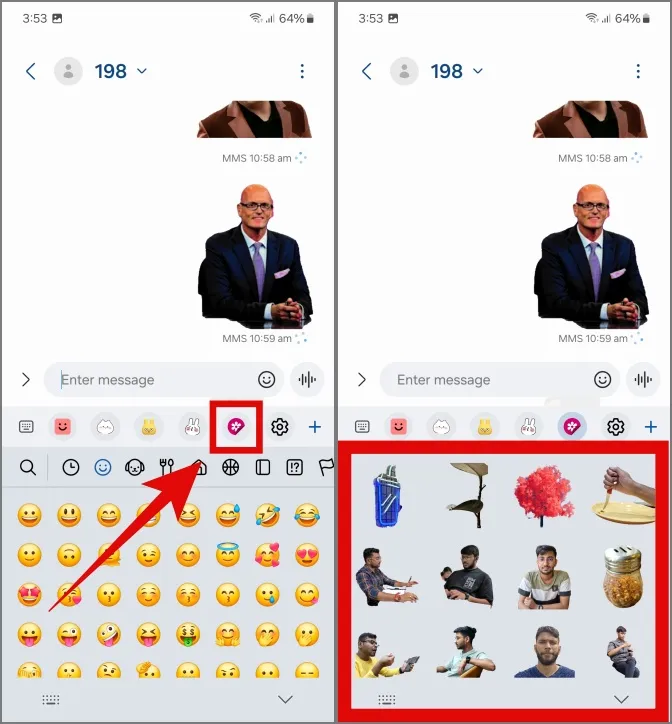 utiliser des autocollants personnalisés dans les messages sur les téléphones Samsung Galaxy