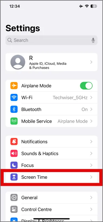 доступ к меню экранного времени в iPhone