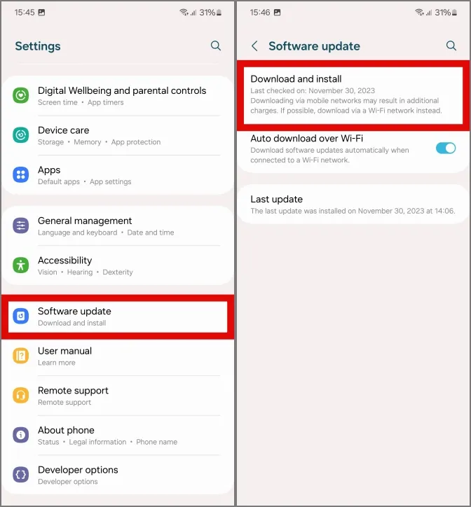 buscando actualizaciones del sistema en un teléfono samsung galaxy