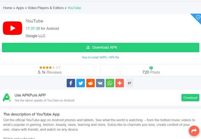 APKpure の YouTube APK