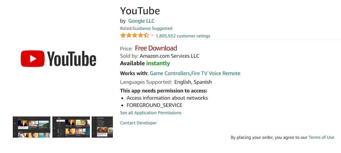 app YouTube sull'App Store di Amazon