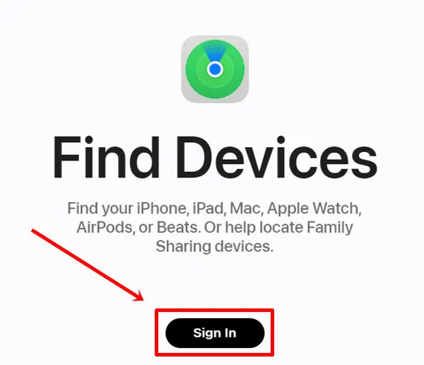 Apple Find My Device-webstedet