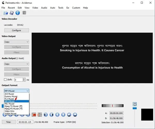 valitse 'MP4 Muxer' vaihtoehto