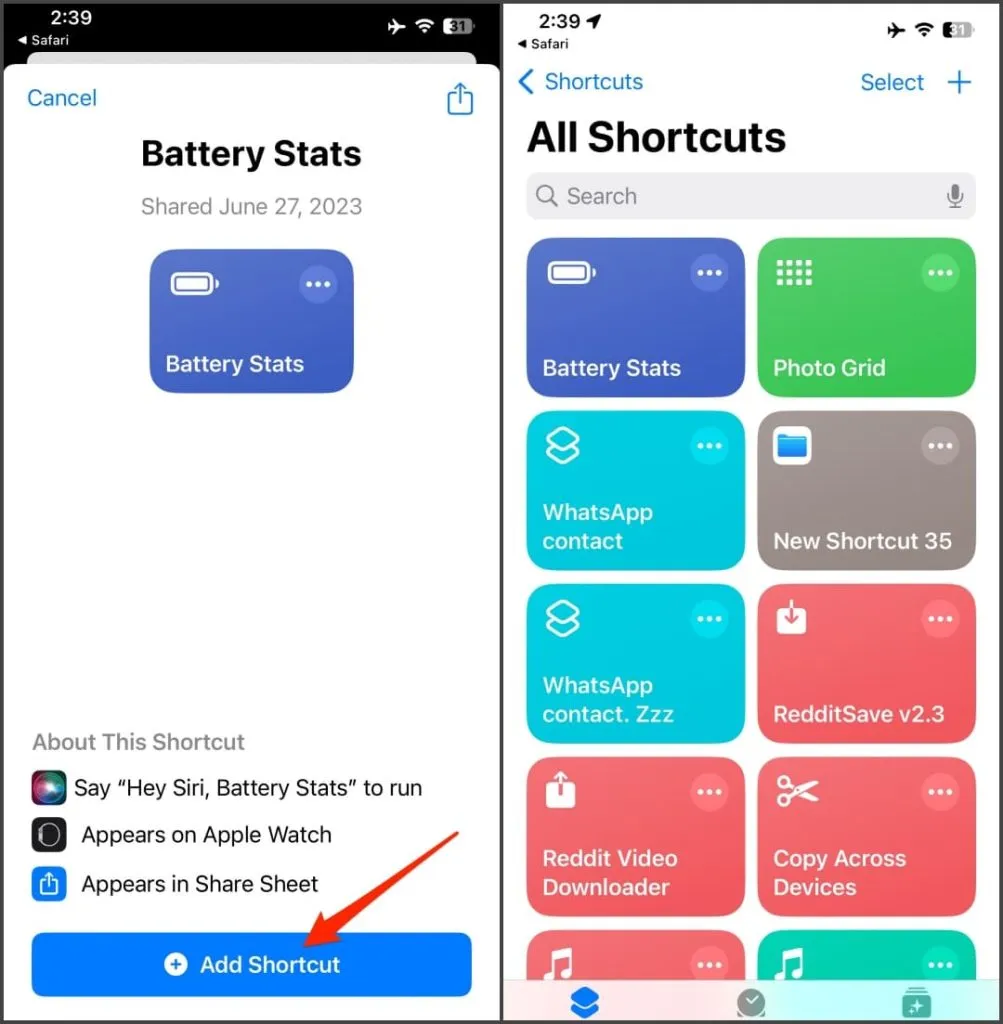 Raccourci des statistiques de batterie sur iPhone