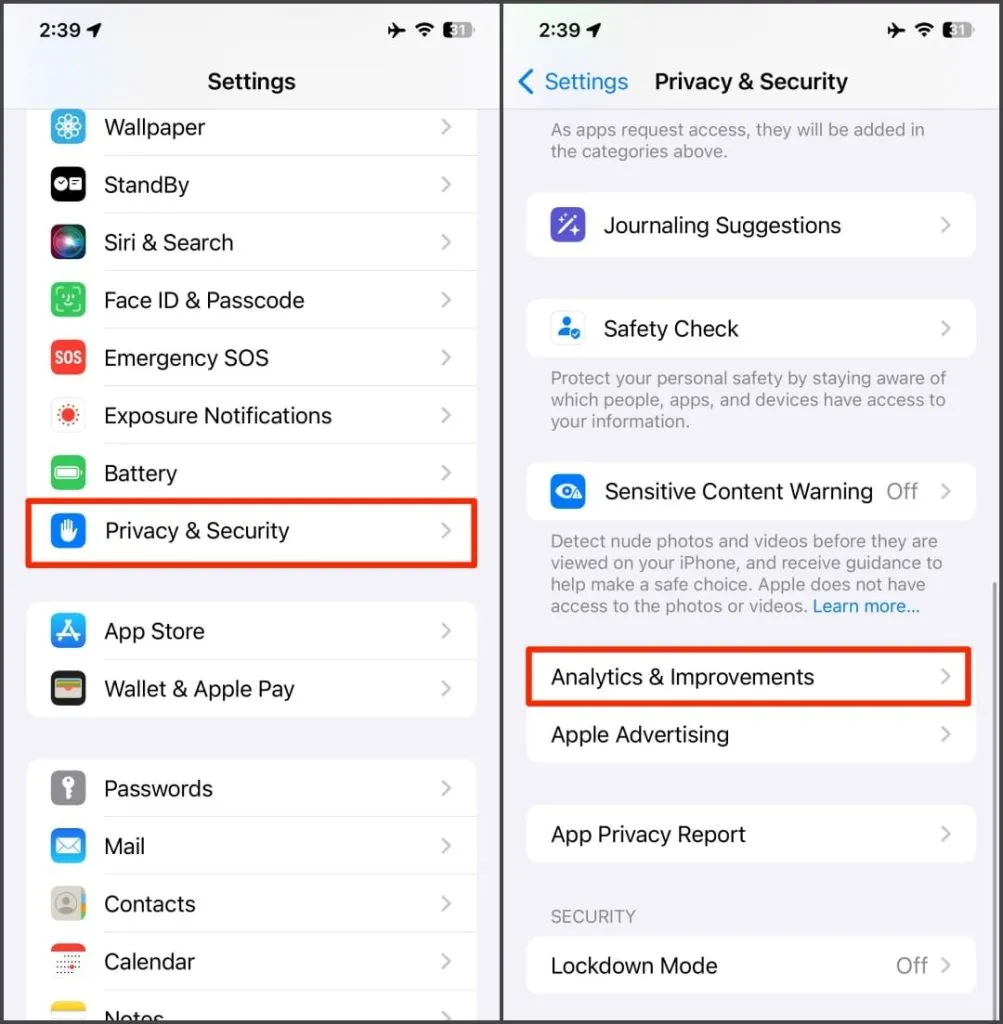 Analisi e analisi Miglioramenti all'impostazione su iOS 17