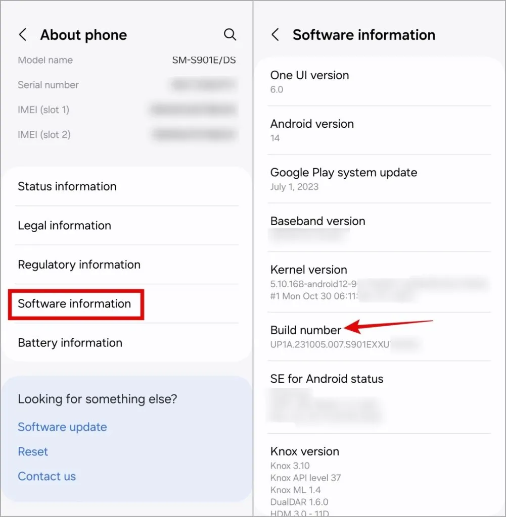 Numéro de build sur un téléphone Android ou Samsung Galaxy