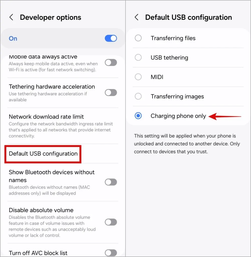 Modifica la configurazione USB predefinita sul telefono Samsung Galaxy