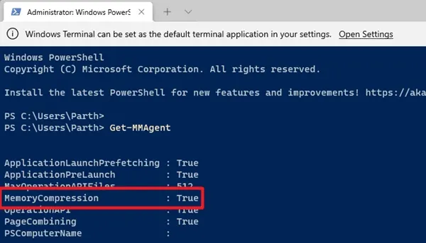 Verifique el estado de compresión de la memoria usando la aplicación Terminal