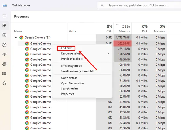 Chrome Finalizar tarea