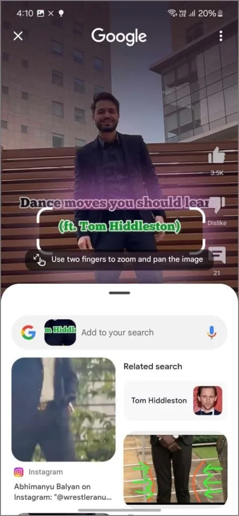 Google Lens -tulokset ympyröidylle objektille