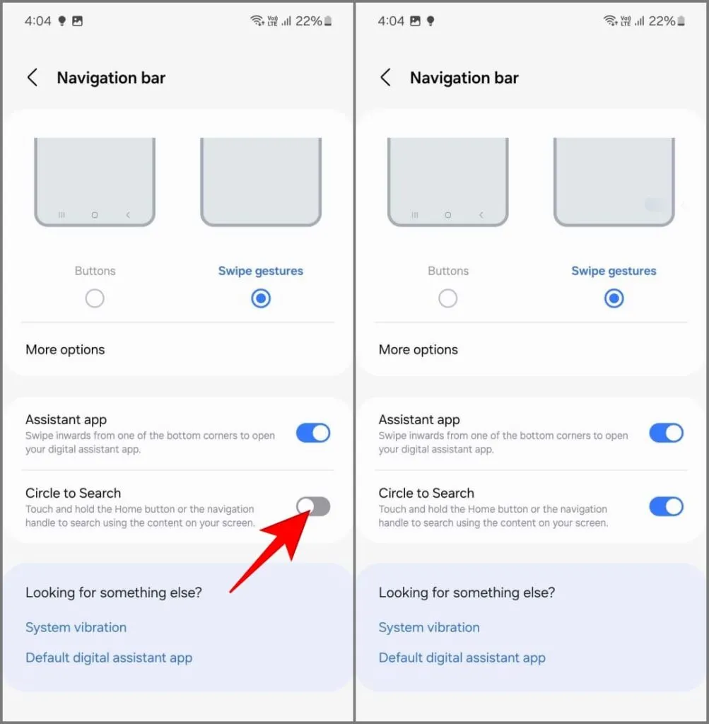 Cirkel for at søge-funktion i skærmindstillinger på Samsung Galaxy S24