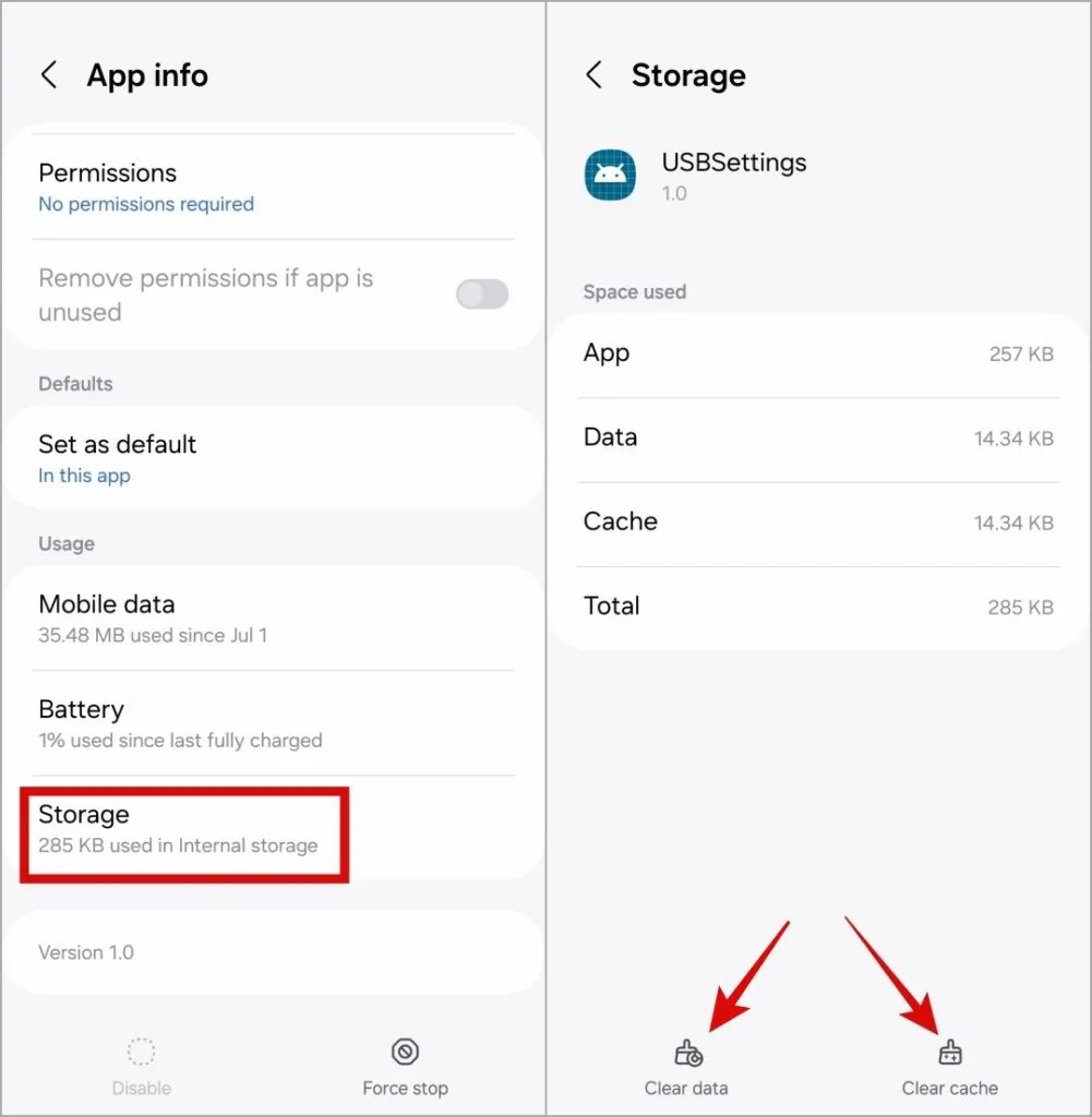 Очистите кэш и данные USBSettings на телефоне Samsung Galaxy