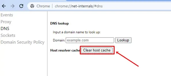 Klikk på Clear Host Cache-knappen