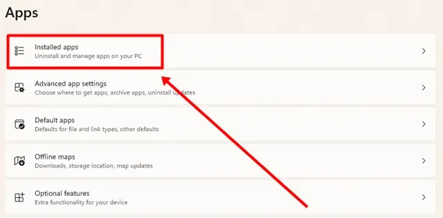 Kliknij opcję Zainstalowane aplikacje
