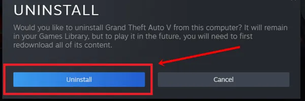 Fare clic sul pulsante di disinstallazione-gta5