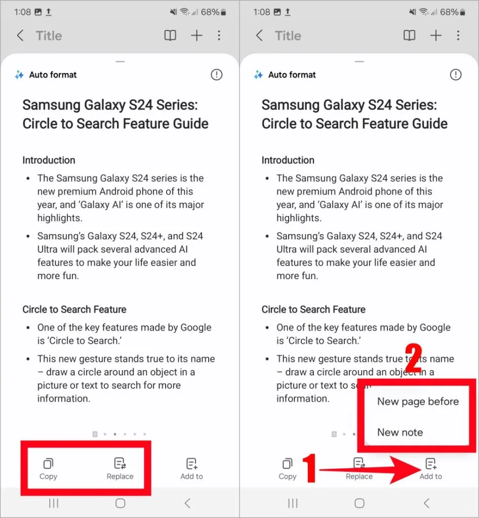 Salve notas de formatação automática no Galaxt S24