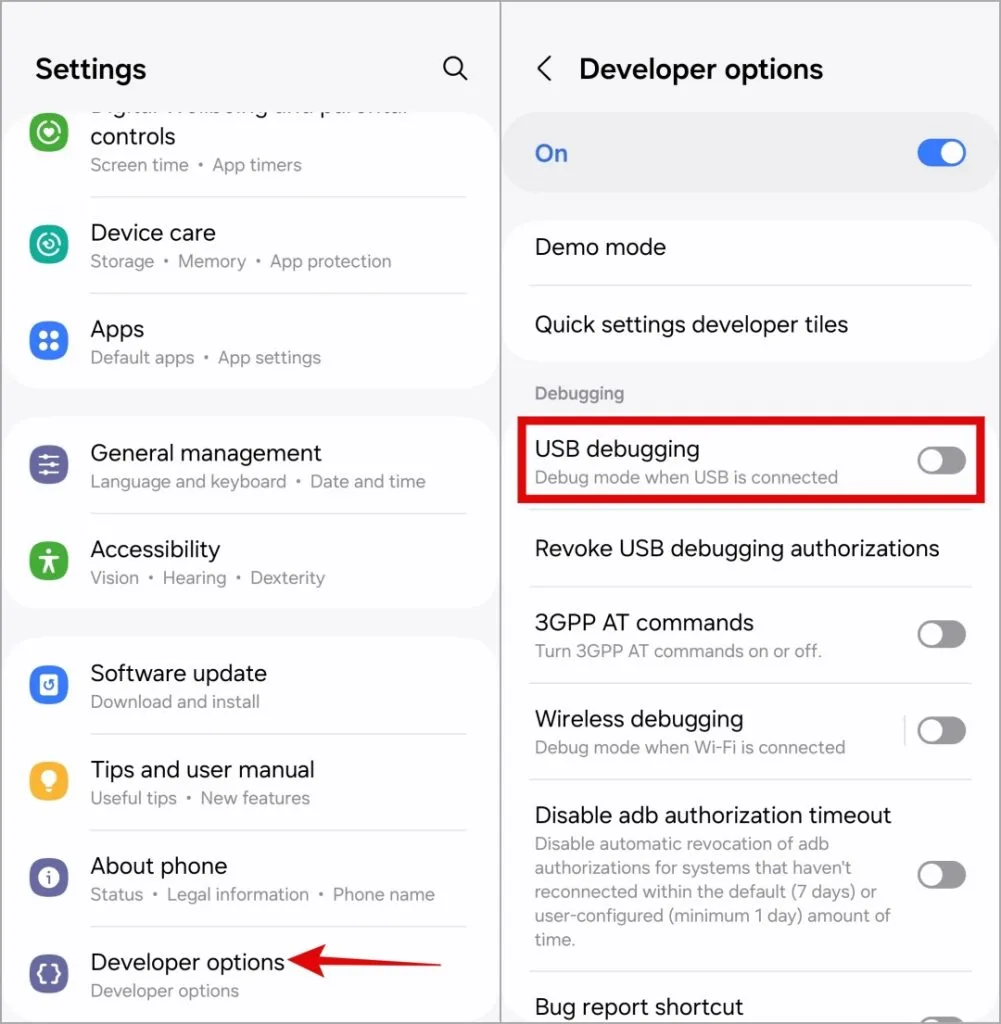 Desative a depuração USB no Android