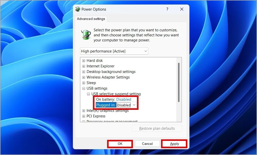 Deaktiver USB Selective Suspend på Windows 11