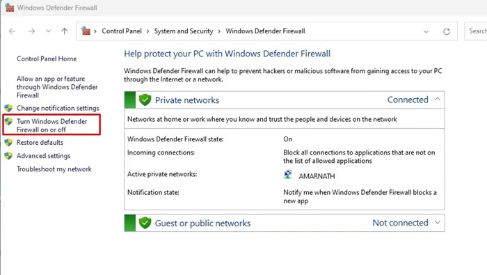 Slå Windows Defender Firewall til eller fra