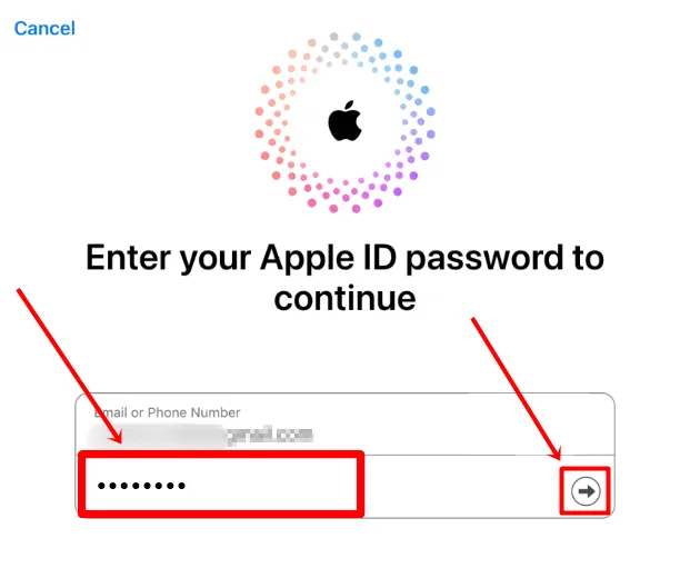 Inserisci il tuo ID Apple e la password