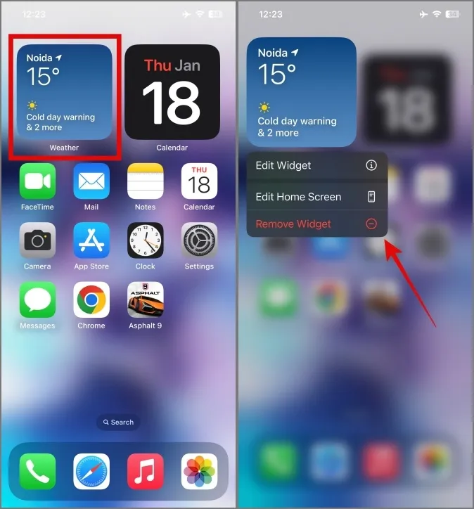 suppression du widget météo de l'écran d'accueil de l'iPhone