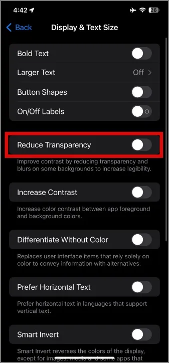 réduire la transparence dans l'iphone