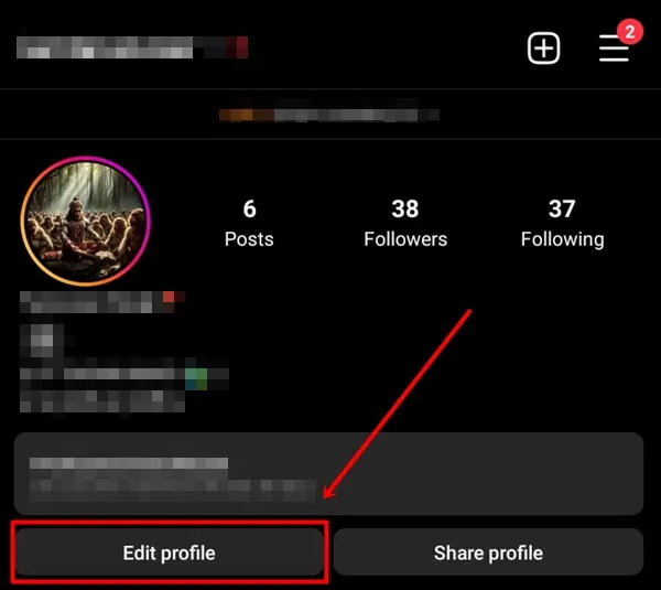 Botão de edição do perfil do Instagram