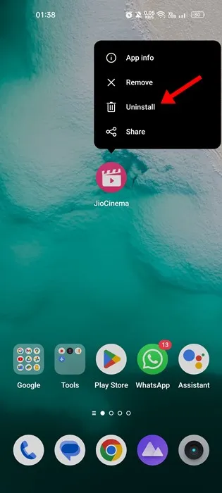 Znovu nainstalujte aplikaci Jiocinema