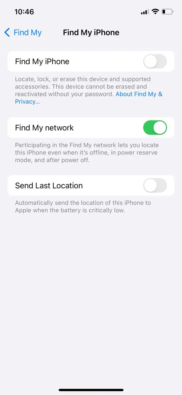 изключете превключвателя за Find My iPhone